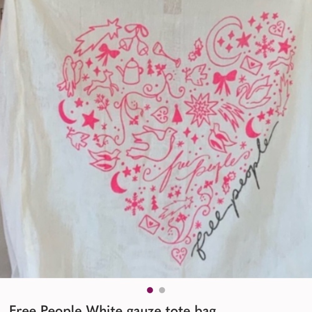 Free People Cream Tote with Pink Heart Design